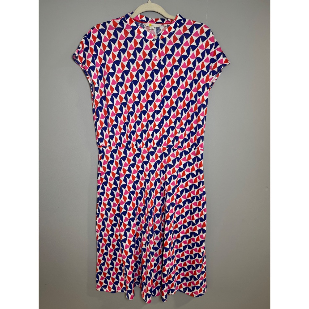 Boden Women US 10L Blue Pink Geometric Cotton Modal Short Sleeve Midi Dress